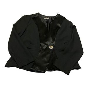 Vintage Patra Womens Black Satin Long Sleeved Blazer Jacket 11-12 Flower Button